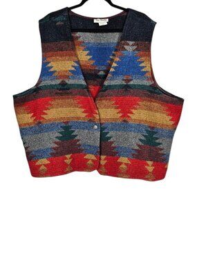 VTG Two Twenty Southwestern Boho Aztec Wool Blend Tapestry Blanket Vest 3XL